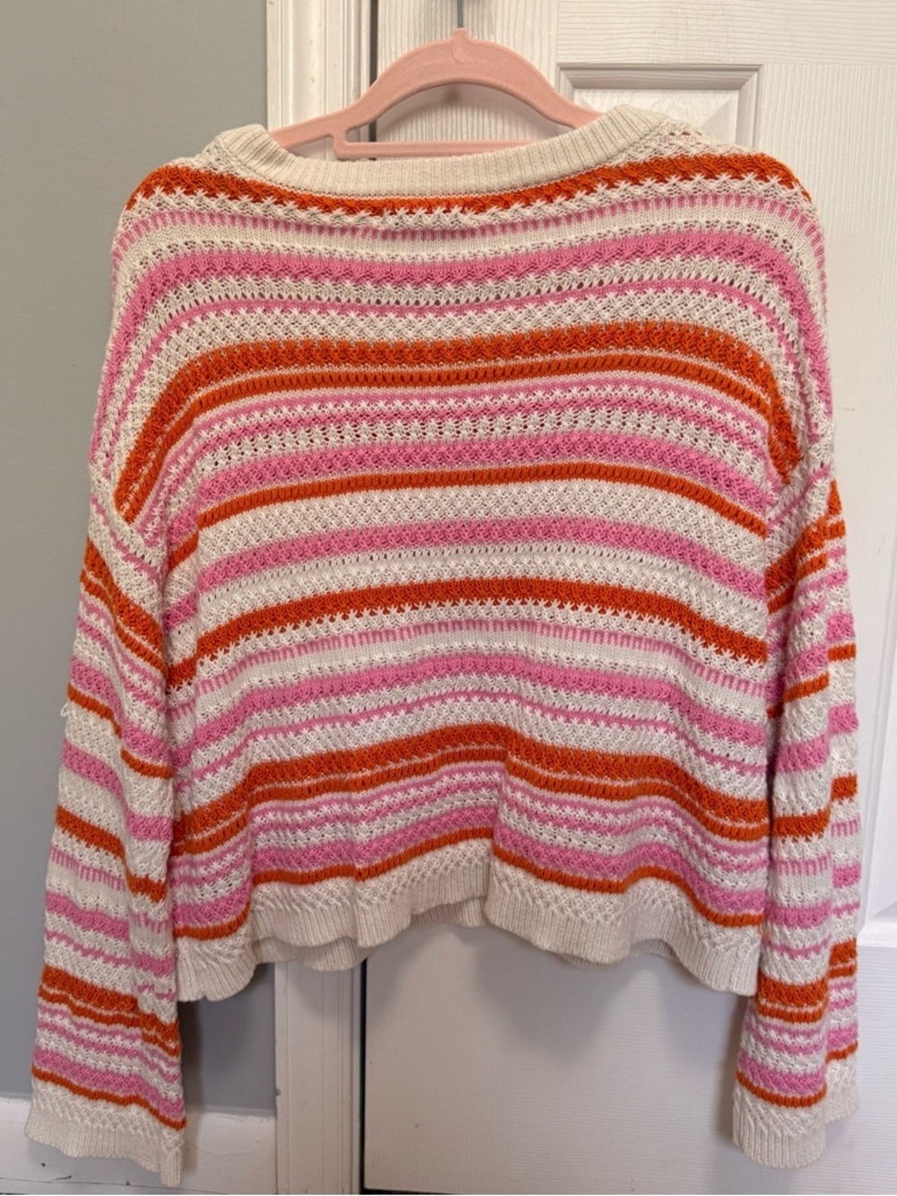 Sincerely Jules Striped Open Knit Sweater Pink Orange Cream Size Small - Picture 3 of 5